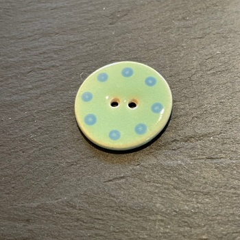Stockwell Ceramics Button - Round Green with Blue Spots