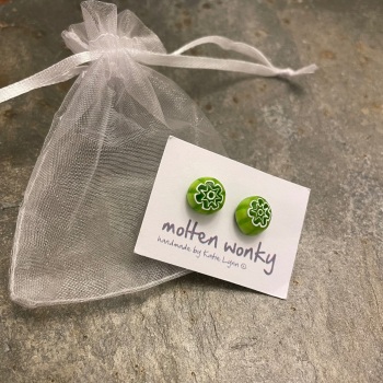 Molten Wonky Glass earrings - Green