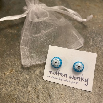 Molten Wonky Glass earrings - Turquoise
