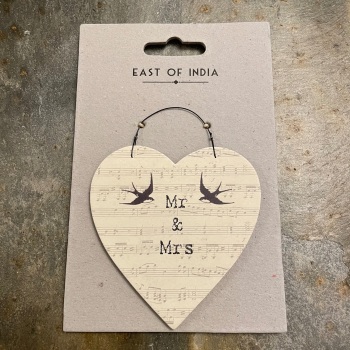 East of India Heart Hanger - Mr and Mrs