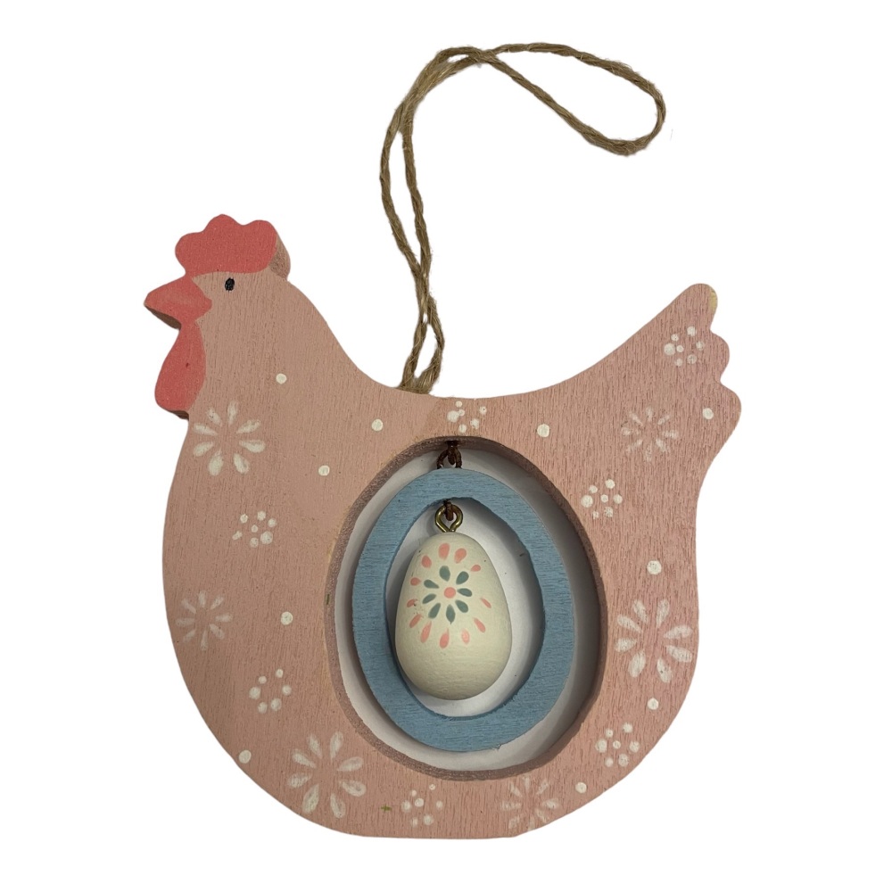 Easter - Wooden chicken with hanging egg - Pink