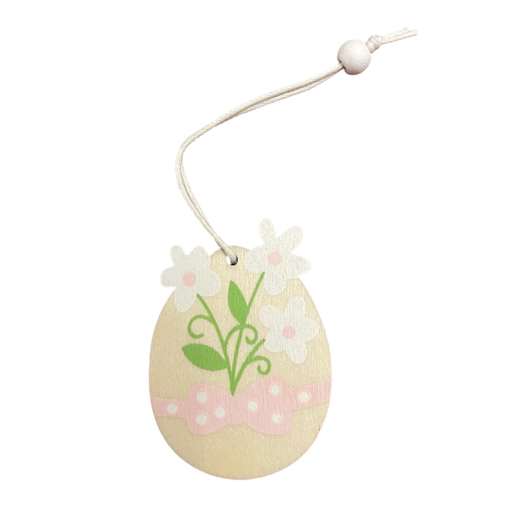 Easter - Painted wooden egg with white flowers
