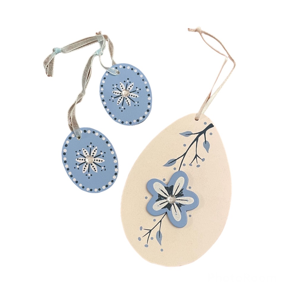 Easter - Set of 3 Painted Decorations  with sparkly detail - Blue