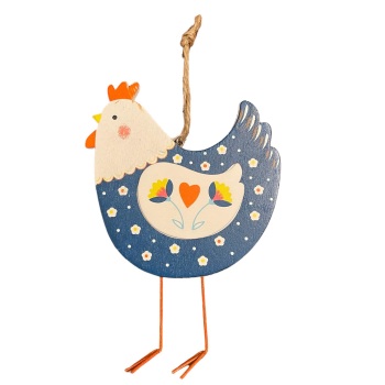 Easter - Hanging chicken decoration with metal legs- dark blue