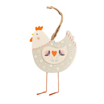 Easter - Hanging chicken decoration with metal legs- Dove Grey