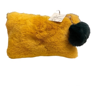 SALE! WAS £15 NOW £12. Lisa Angel Washbag - Faux Fur Mustard and Teal Pom Pom Pouch