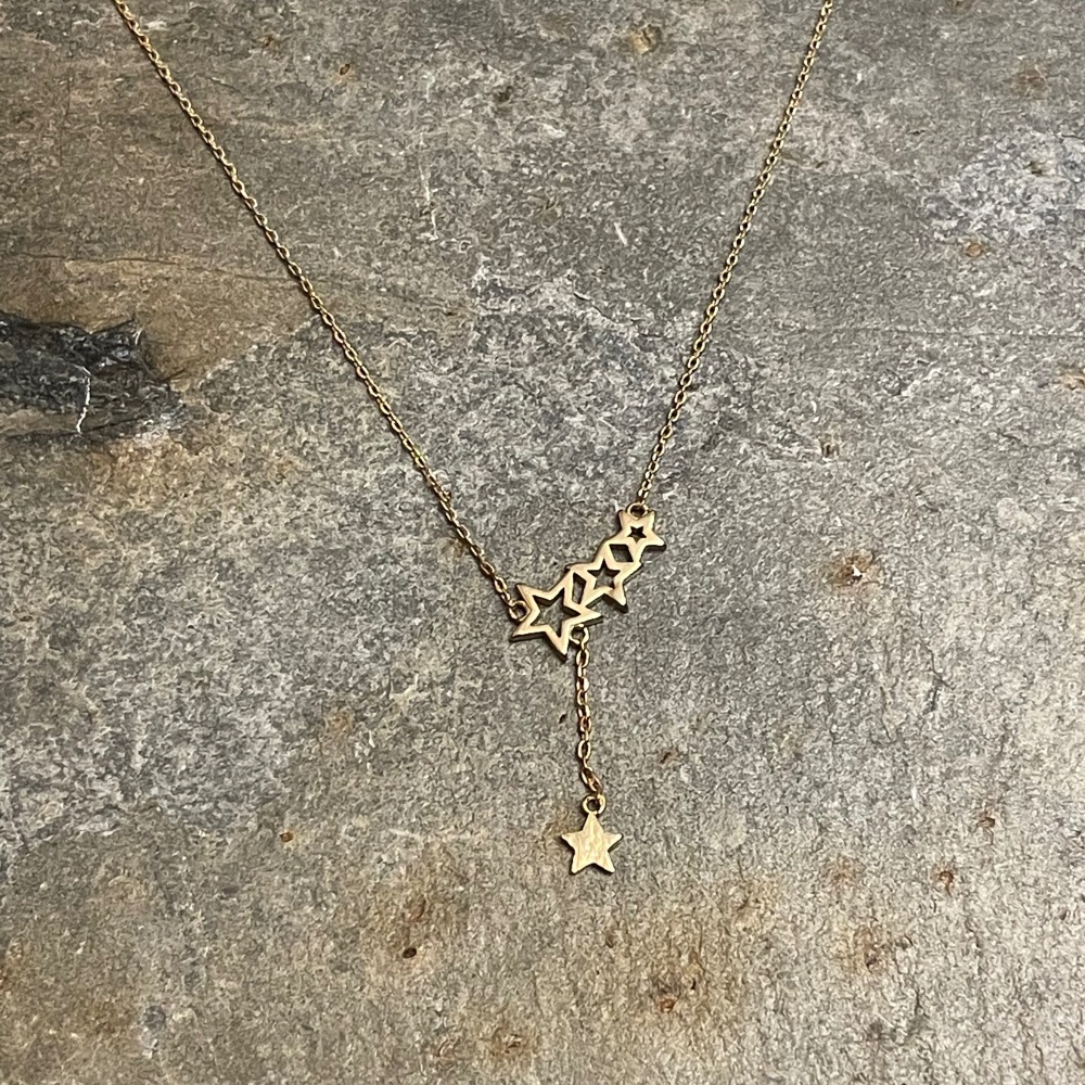 White Leaf Stars Necklace - Gold