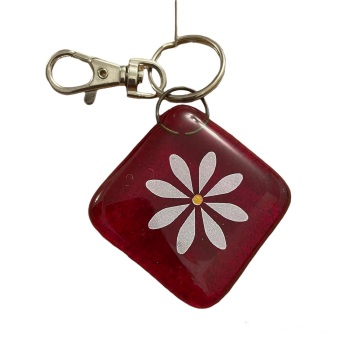 Handmade glass keyring - Flower (Red/White)