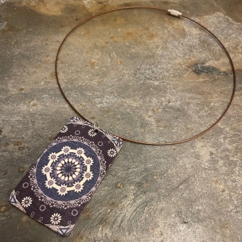 Boho Wooden Necklace - Black/Blue/Grey (Brown wire)