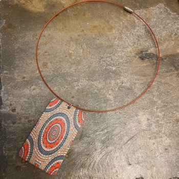 Boho Wooden Necklace - Orange/Turquoise (orange wire)