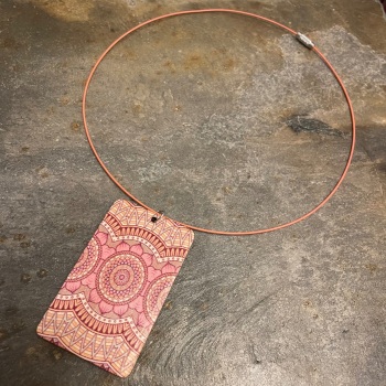 Boho Wooden Necklace - Pink/Orange/pale blue (pink wire)
