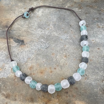 Green Glass Necklace - Aqua/Clear