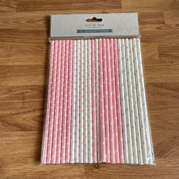 East of India Dots & Stars Paper Drinking Straws - Pink/white