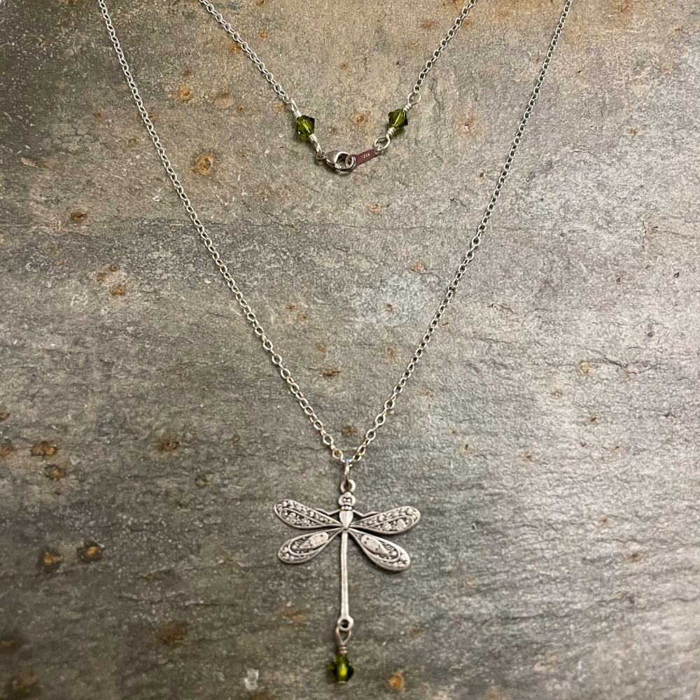 Birdie and Beau Damsel fly necklace - Silver/'Amethyst' crystal