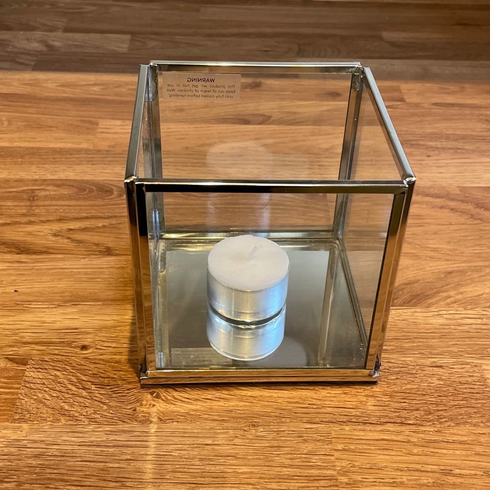 Nkuku Bimala Silver and Glass Hurricane Candle Holder - Small