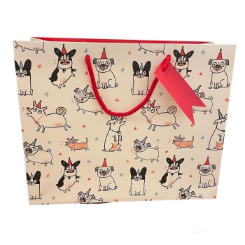SALE! WAS £3.50, NOW HALF PRICE £1.75 Ohh Deer Christmas Gift Bag - Dogs in Party Hats