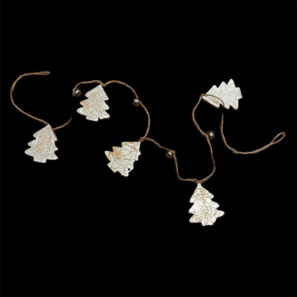 Wooden Christmas Tree Garland with silver decoration and bells