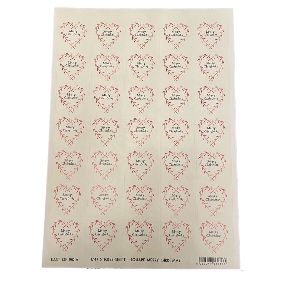 East of India Christmas Stickers - Merry Christmas Heart wreath