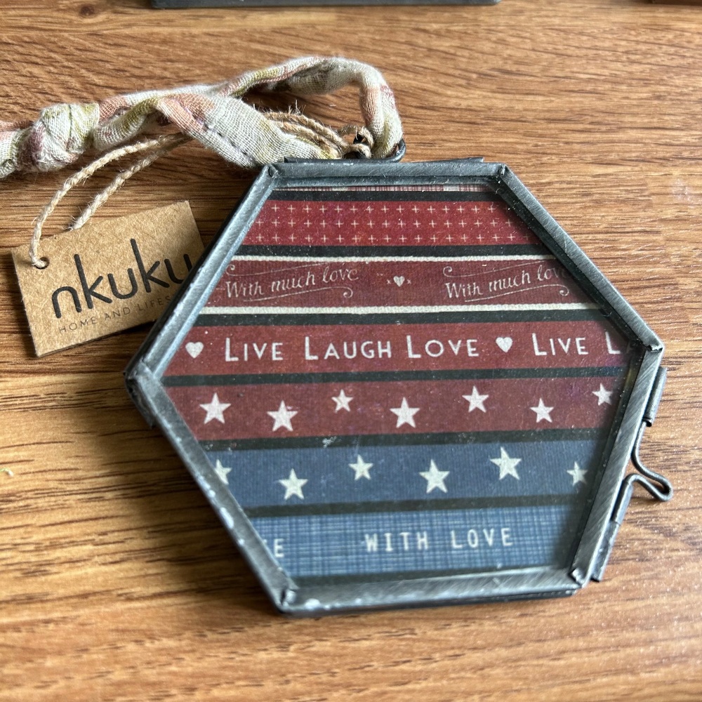 Nkuku Small Hexagon Frame - Zinc Customised - Live Laugh Love (Dark)