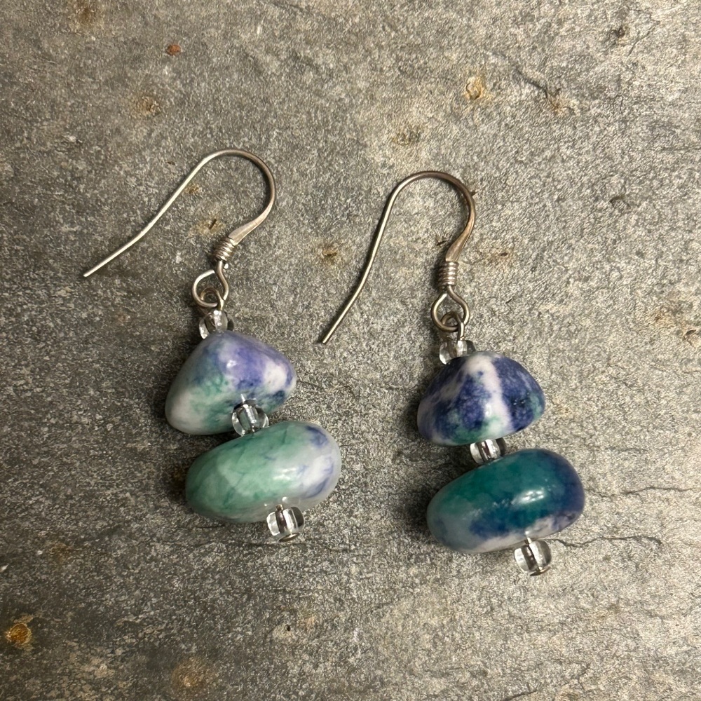 Carrie Elspeth - Blue/green/white glass bead earrings