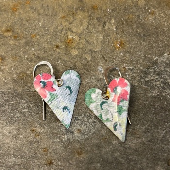 KHH/The Tinsmiths  Recycled Tin earrings - Large Hearts (Bright floral)