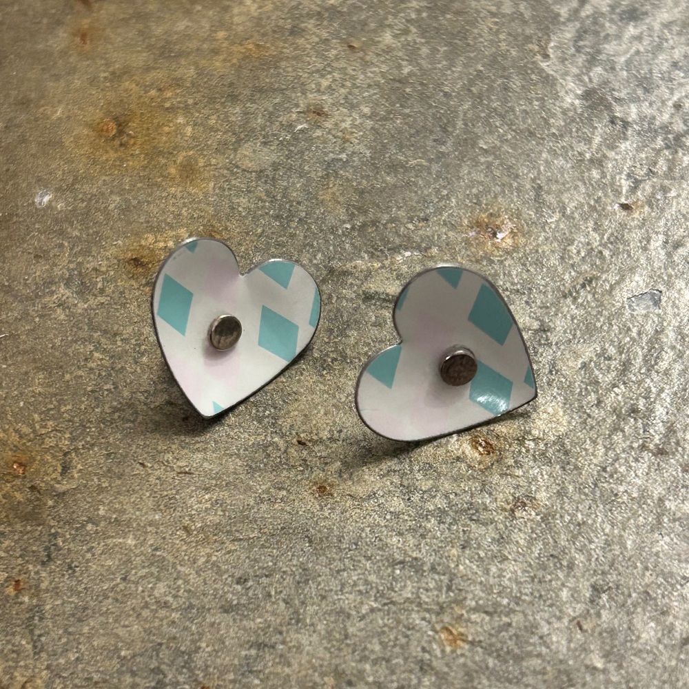 KHH/The Tinsmiths  Recycled Tin earrings - Medium heart studs (geometric)