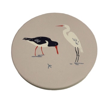 Shruti Ceramic Coaster - Egret and Oystercatcher (grey)