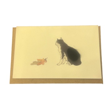 Penny Lindop Mini Card -Cat with Leaf