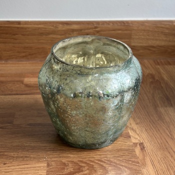 Shruti - Antiqued Glass Candle Holder (Light Blue)