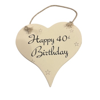 Wit With Wisdom Painted Wooden Heart - Happy 40th Birthday!