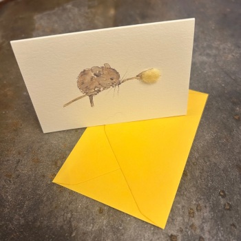 Penny Lindop Mini Card - Harvest Mouse on ear of wheat