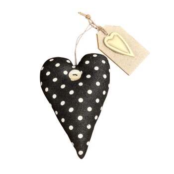 East of India - Black spotty fabric heart with MOP button