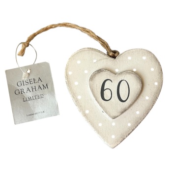 Gisela Graham - Wooden 60 Heart Tag