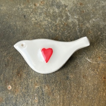 Andrew Major Brooch - White Bird with Red Heart