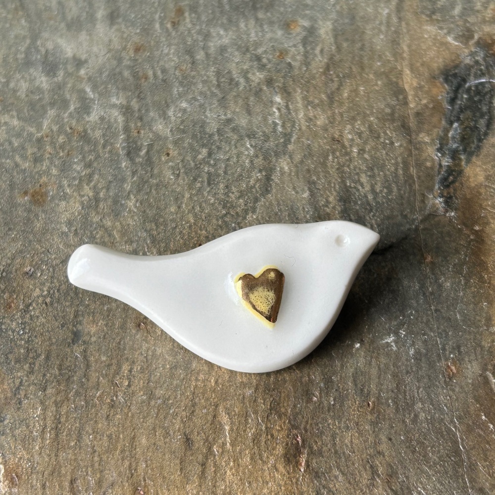 Andrew Major Brooch - White Bird with Gold Heart