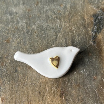 Andrew Major Brooch - White Bird with Gold Heart