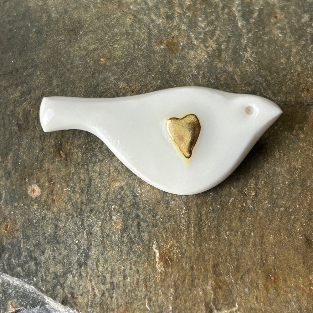 Andrew Major Brooch - White Bird with Gold Heart