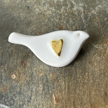Andrew Major Brooch - White Bird with Gold Heart