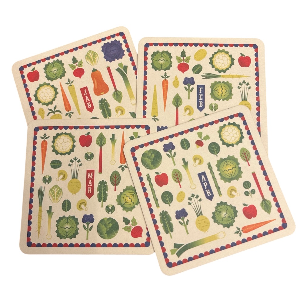 Stuart Gardiner Drinks Mat Set - A Seasonal Guide to Fruit & Veg