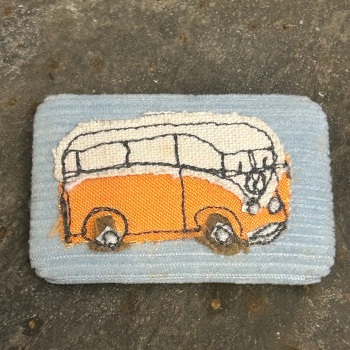 Caravan and Bunting Square Brooch - Taupe