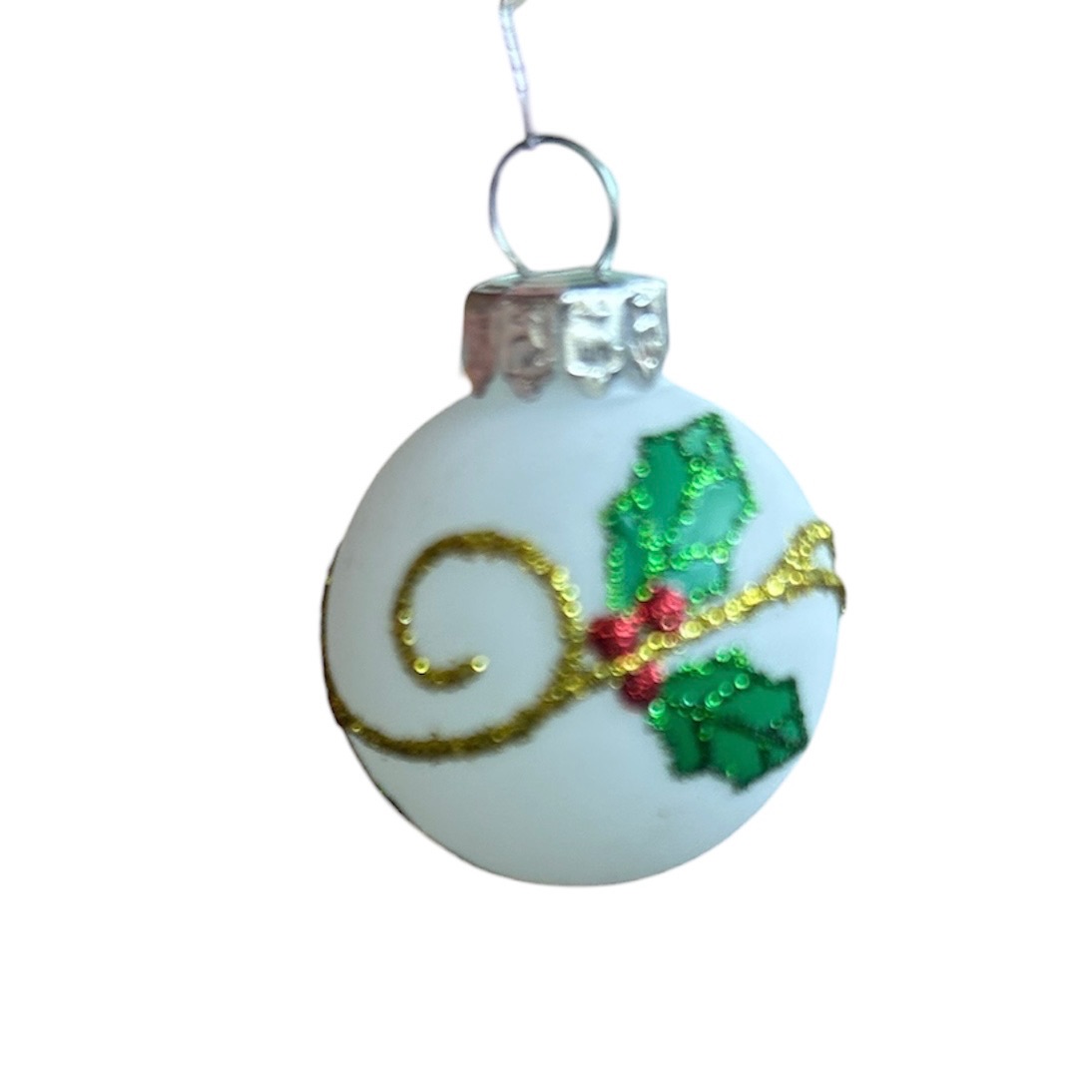 Heaven Sends - White Bauble with Holly decoration