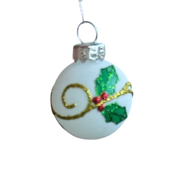 Heaven Sends - White Bauble with Holly decoration