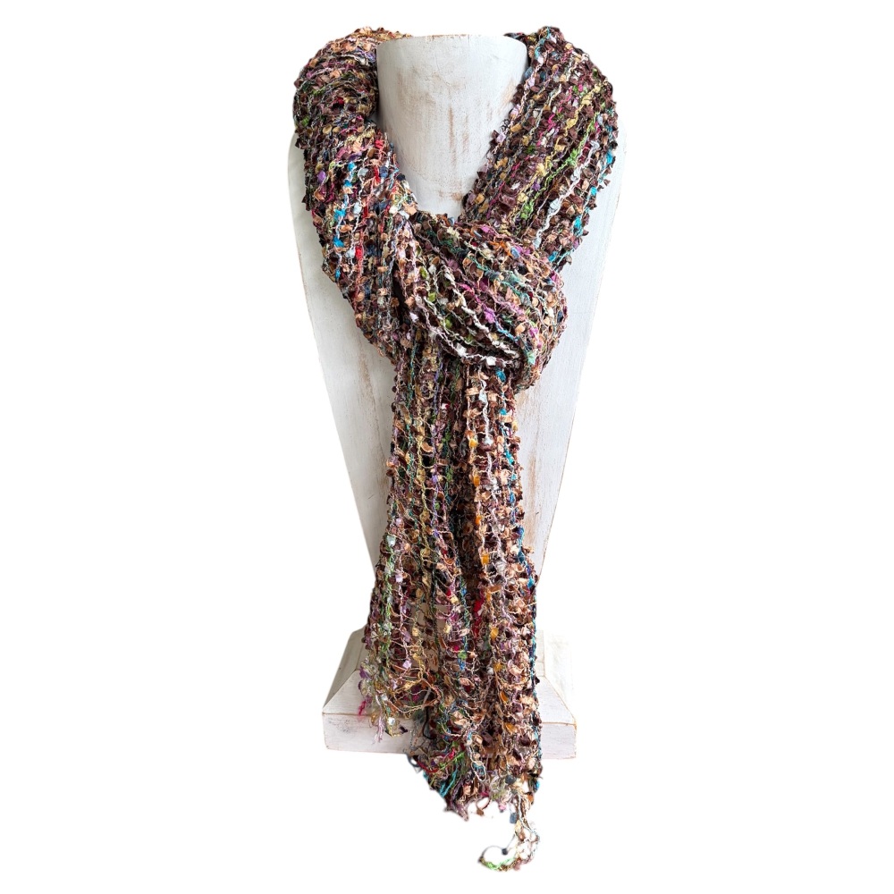 Cool Trade Winds - Open Weave Scarf (Green/Orange)