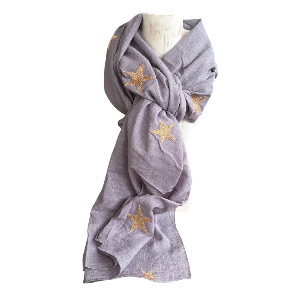 Shruti Scarf - Grey with Gold Stars