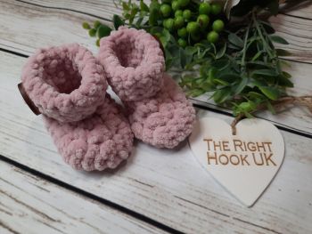Luxury chenille chunky baby boots. Dusky Pink.