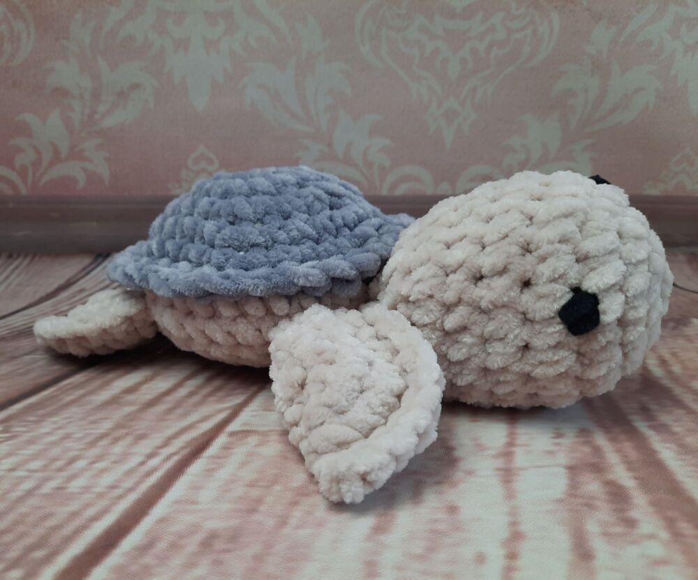 Hand crocheted small sea turtle in quality chenille yarn. (9 inches/23cm).