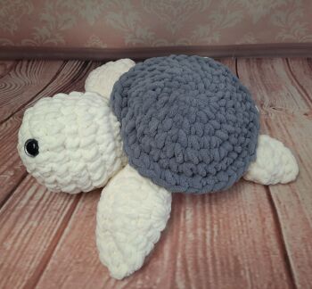 Hand crocheted large sea turtle in super chunky chenille yarn. (16 inches/41cm).