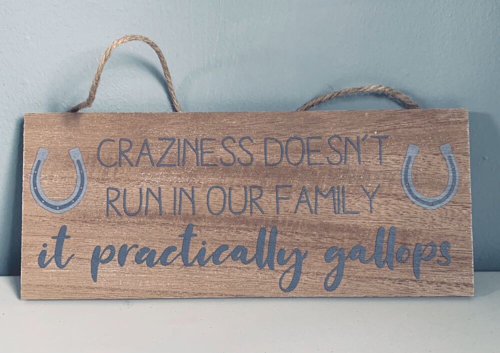 Long Wooden Horse Crazy Hanging Sign