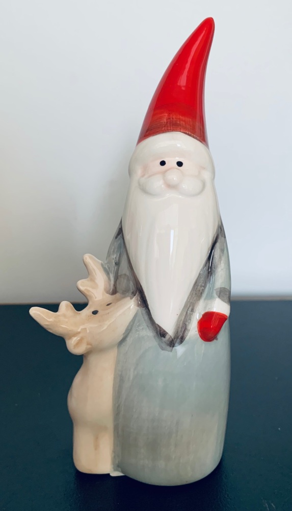 Grey Ceramic Santa with Reindeer
