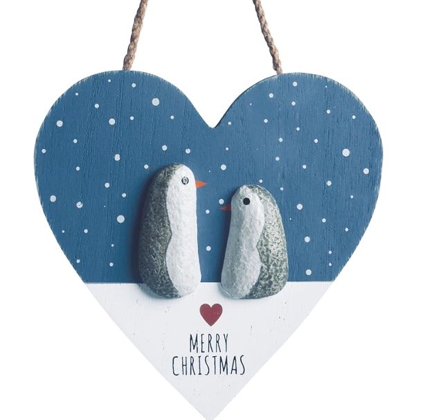 Transomnia Christmas Penguin Heart Plaque